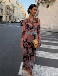 Mesh Paisley Slash Neck Midaxi Dress Multi female