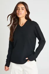 Womens Soft Knit V Neck Jumper - Black - Size Small