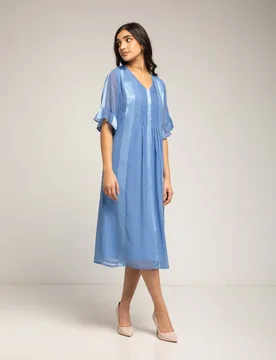 Vestido midi vaporoso con manga volante - Niza - FashionsVida