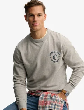 Superdry Herren Baumwolle Grafik Logo The Merchant Store Sweatshirt, Hellgrau, Größe: L - 74.99 - FashionsVida