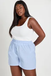 Womens Plus Poplin Henley Short - Blue - Size 16 Uk