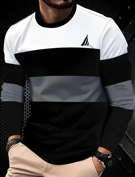 Autumn Color Blocking Printed Men's Long Sleeved T-Shirt Fashion Daily Sports Leisure Street Round Neck Oversized Men's Clothing - Aliexpress - FashionsVida