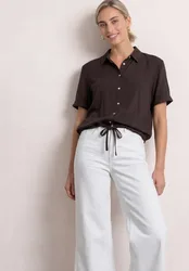 Kurzarm Hemdbluse in Unifarbe female Braun
