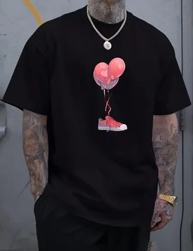 Love Balloon with Shoe Print T-Shirt 100% Cotton O-Neck Short Sleeve Summer Casual Mens T-shirt Streetwear - Aliexpress - FashionsVida
