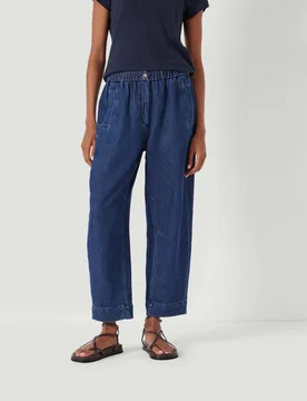 Denim Mid Rise Barrel Leg Jeans Blue female - hush - FashionsVida