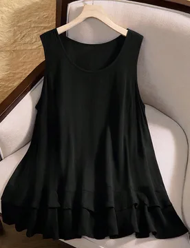 Blusa holgada plisada de cuello redondo color liso para mujer talla grande, estilo casual tradicional, formal para casa y noche, negro, verano 5XL - Shein - FashionsVida