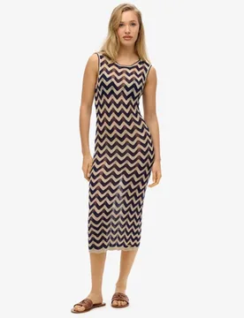 Superdry Damen Midi-strickkleid mit Zickzackmuster Navy - Größe: 40 - 79.99 - FashionsVida