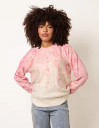 Floral Printed Jumper with Disc Sequin Detailing - S/M / PINK - female