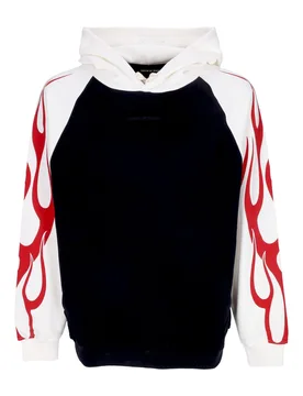 Felpa Leggera Cappuccio Uomo Flames Hoodie Off White/black/red - VISION OF SUPER - FashionsVida