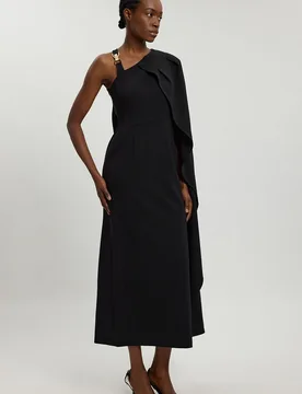 Womens Compact Viscose Asymmetric Detail Maxi Dress - Black - Size 10 Uk - Karen millen - FashionsVida