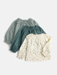 Pack Pure Cotton Floral Long Sleeve Tops (0-5 Yrs) Blue Mix Female