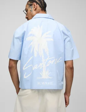 Mens Oversized Boxy Palm Revere Shirt - Blue Cotton - Size Medium - boohooMAN - FashionsVida