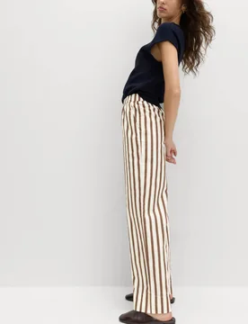 Pure Cotton Poplin Pull On Straight Leg Trousers Cream Mix female - M&S - FashionsVida