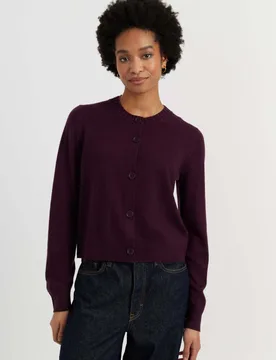 Wool Rich Crew Neck Cardigan with Cashmere Purple female - Chinti & Parker - FashionsVida