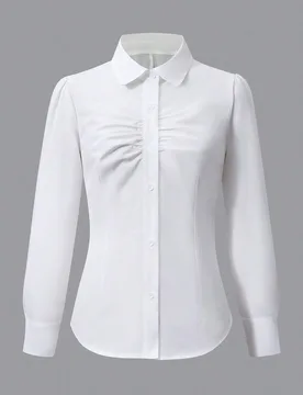 Blusa de manga larga con cuello para adolescentes, color blanco liso, con pliegues delanteros, cintura ajustada, para outfits de vacaciones 15Y - Shein - FashionsVida