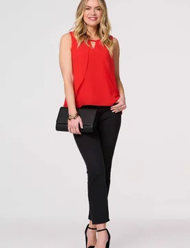 Women's Cut Out Detail Sleeveless Top in Red Size: 16 - Red - Size: 16 - Izabel London - FashionsVida