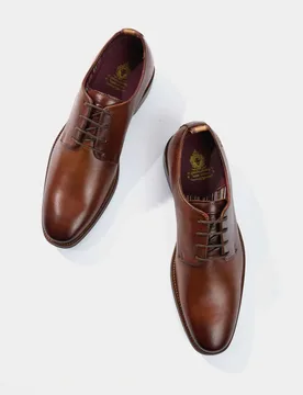 Leather Derby Shoes Tan male - Base london - FashionsVida