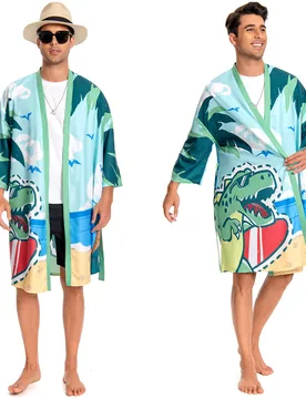 Men Dinosaur Robe Beach Jacket Adult Smock Printed Pattern Animal Onesie Bathrobe Soft Casual Outwear - S - OLAOLA - FashionsVida