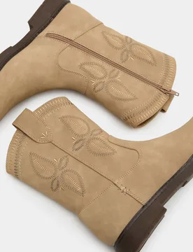 Kids' Western Mid Calf Boots (4 Small-6 Large) Neutral Female - M&S - FashionsVida