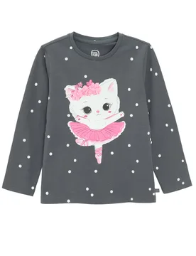 Long Sleeve Kids Printed Ballerina Cat Top - COOL CLUB - FashionsVida