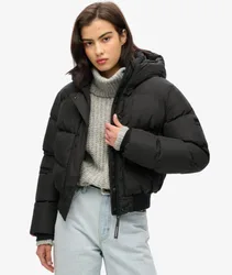 Superdry Damen Sportliche Stepp-bomberjacke mit Kapuze Schwarz - Größe: 44