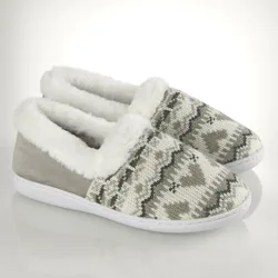 Kuschelhausschuh "Helena" mit Strickmuster weiß-grau