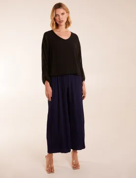 Wide Leg Pleated Trousers - M / NAVY - female - Blue Vanilla - FashionsVida
