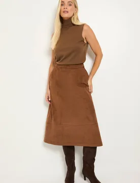 Women's Petite Faux Suede Seam Detail Midi Skirt in Tan Size: 8 - Tan - Size: 8 - Wallis - FashionsVida