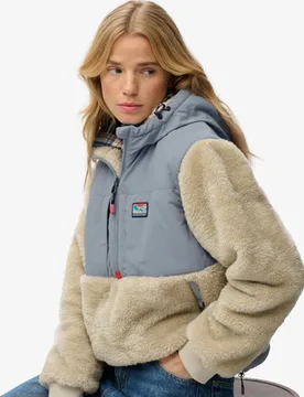 Superdry Damen Superweiche Hybrid-Jacke Mit Halbreißverschluss, Beige & Blau, Größe: 42 - 119.99 - FashionsVida