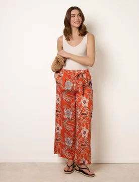 Paper Bag Tie Waist Wide Leg Trousers - S / ORANGE - female - Blue Vanilla - FashionsVida