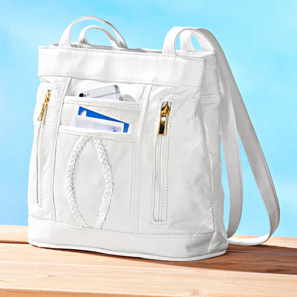 Schultertasche in Lederpatchwork weiß - 3Pagen - FashionsVida