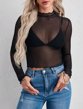 Top corto de malla ribete en forma de lechuga sin sujetador XL - Shein - FashionsVida