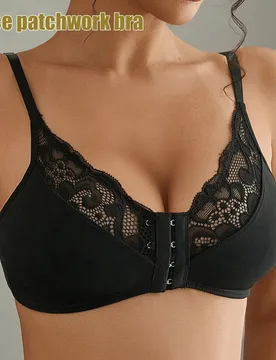 Pieza Madura y Encantadora - Sujetador con gancho frontal sin alambre/inalámbrico y sin relleno, con comodidad sin costuras y encaje para mujeres - Shein - FashionsVida