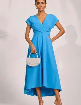 Women's Scuba Dipped Hem Maxi Dress in Blue Size: 12 - Blue - Size: 12 - Jolie Moi - FashionsVida