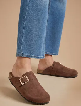 Women's Tereni Faux Suede Buckle Detail Slip On Mules in Chocolate Size: 6 - Chocolate - Size: 6 - Dorothy perkins - FashionsVida