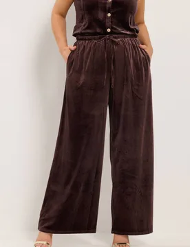 Women's Velvet Wide Leg Trousers in Brown Size: 16R - Brown - Size: 16R - Yours - FashionsVida