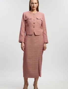Women's Petite Tailored Check Pencil Midi Skirt in Red Size: 12 - Red - Size: 12 - Karen millen - FashionsVida
