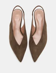 Kitten Heel Pointed Slingback Shoes Olive female