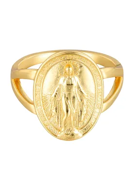 Womens Gold Plated Miraculous Medal Ring - Size N - The Jewellery Stockroom - FashionsVida