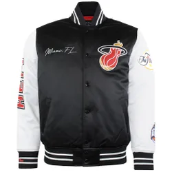 Nba Miami Heat Mens Satin Bomber Jacket - Black/white - Size Medium