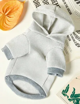 Pieza Sudadera con capucha para mascotas de estilo deportivo, color gris claro, gruesa y cálida para otoño/invierno, con estampado de la letra MOMO - Shein - FashionsVida