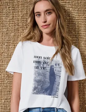 T-Shirt mit Rundhals und Fotoprint female Weiß - Street One - FashionsVida