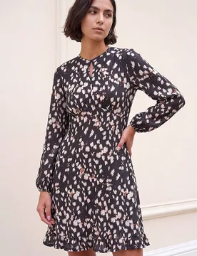 Women's Keyhole Frill Dress in Black Size: 10 - Black - Size: 10 - Roman - FashionsVida