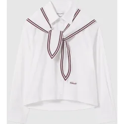 Camisa de mujer de popelín de algodón de manga larga holgada con pañuelo marinero