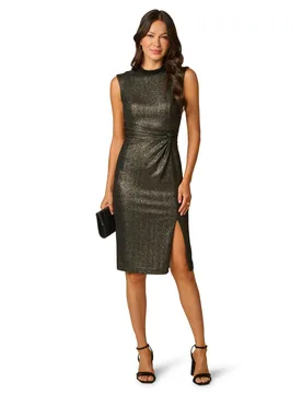 Women's Pearl Metallic Midi Dress in Black Size: 10 - Black - Size: 10 - Adrianna Papell - FashionsVida