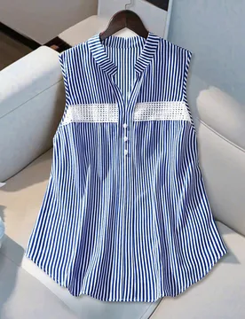 Blusa sin mangas con bloques de color a rayas y ribete de volantes, de verano 2XL - Shein - FashionsVida