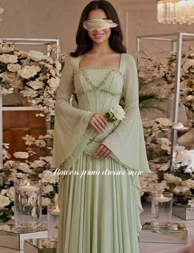 Flowers A Line Party Dress with Flare Sleeve Beading Evening Dress with Pleats Formal Occasion Dress Robe De Soirée Customized - Aliexpress - FashionsVida