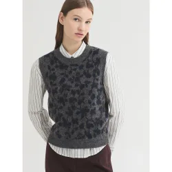Chaleco de mujer con jacquard de flores y cuello redondo