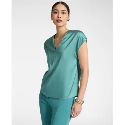 Blusa de mujer de satén con escote en v ajuste regular con línea recta