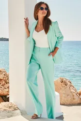 Womens Mint Green High Waisted Wide Leg Trousers - Size 6 Short